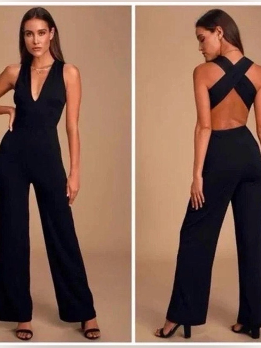 Lulu's Black V-Neck Cross-Back Wide-Leg Jumpsuit